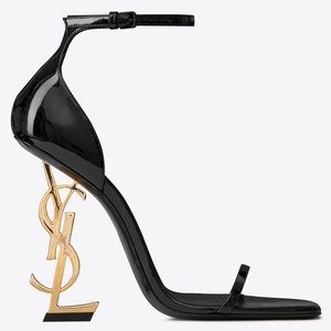 Opyum YSL Logo-Heel Sandals with Golden Hardware